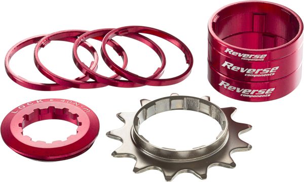Reverse Singlespeed Kit 13 Zähne mit Spacern, Rot eloxiert, Extra stark (für SH Freilauf)