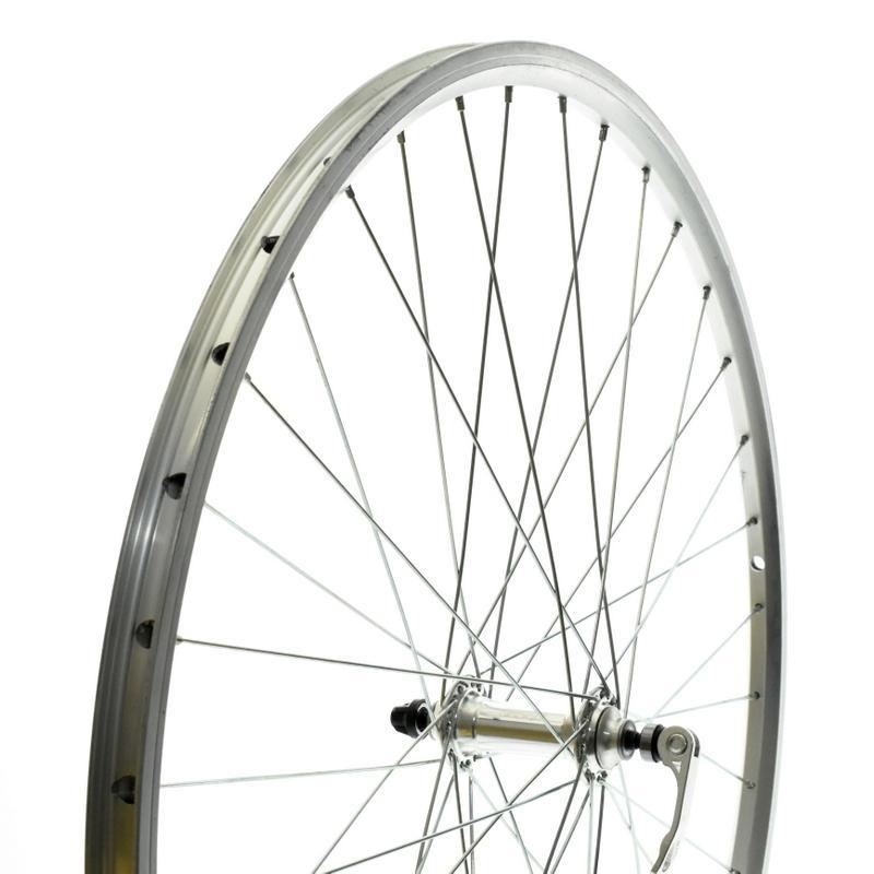 Rueda 28" 622 E. DF. Buje de Aluminio Plateado Industrial con Cierre Rápido