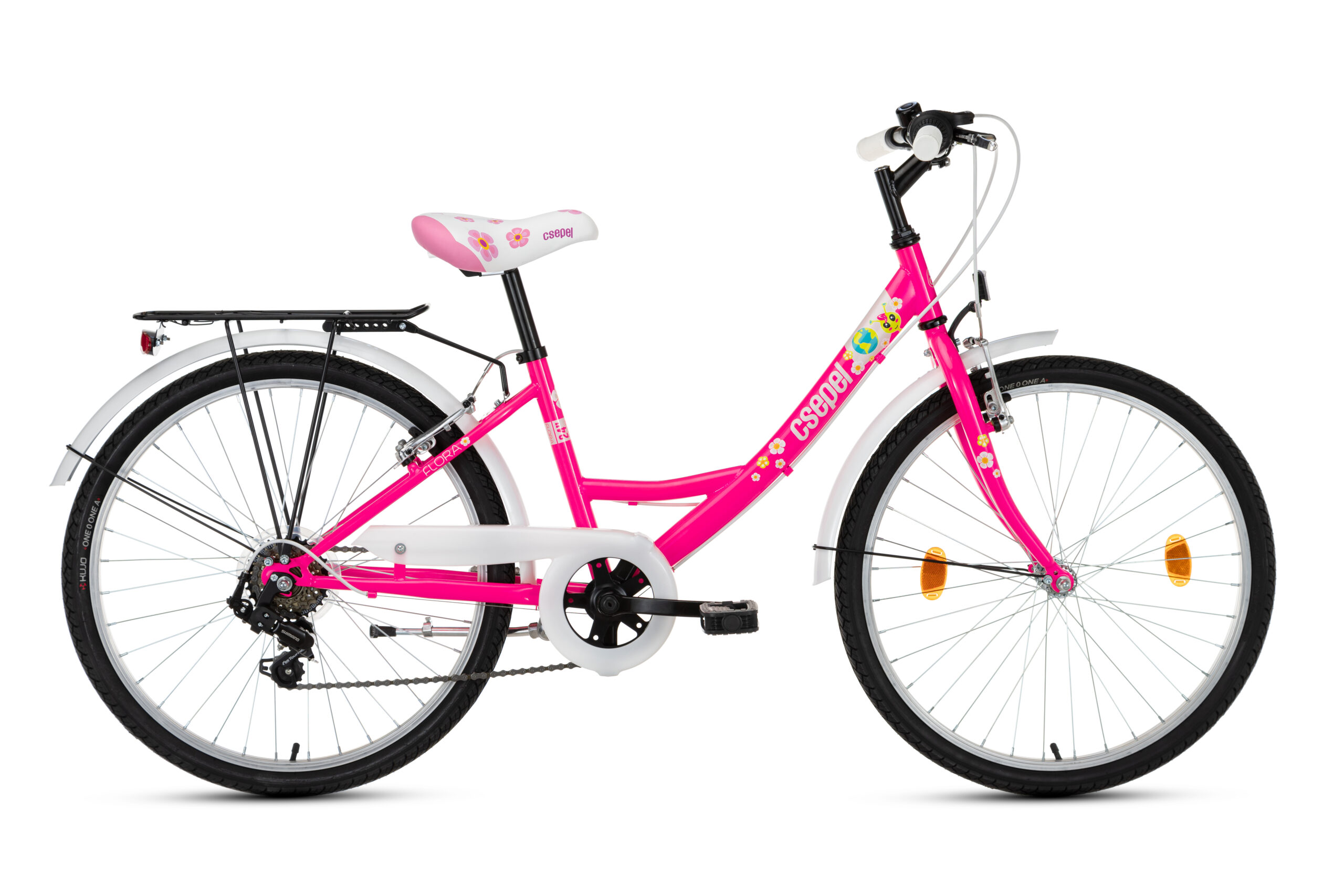 Vélo KRP Flora 24" 6 Vitesses 2023 Rose Fluo Motif Fleur