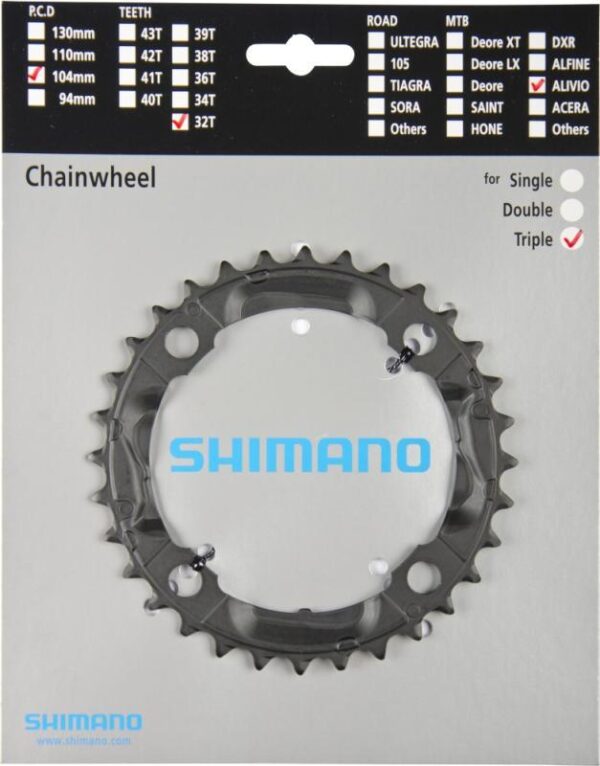 Shimano FC-M590 32Z 3x9-fach Kettenblatt - Schwarz, 104mm BCD