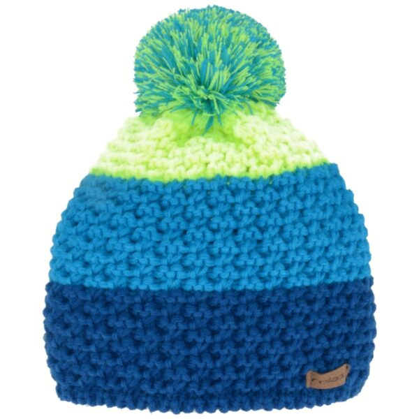 Bonnet tricoté à pompon adulte Relax Bar - Marine/Bleu/Vert néon