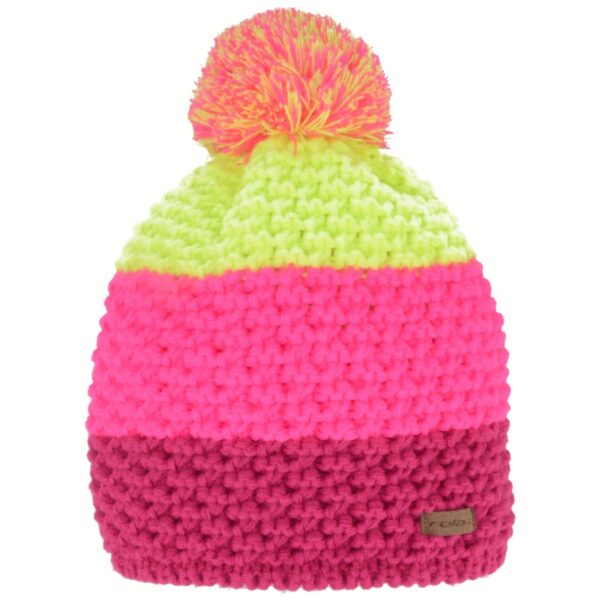 Bonnet tricoté à pompon adulte Relax Bar - Rose/Rose néon/Jaune néon