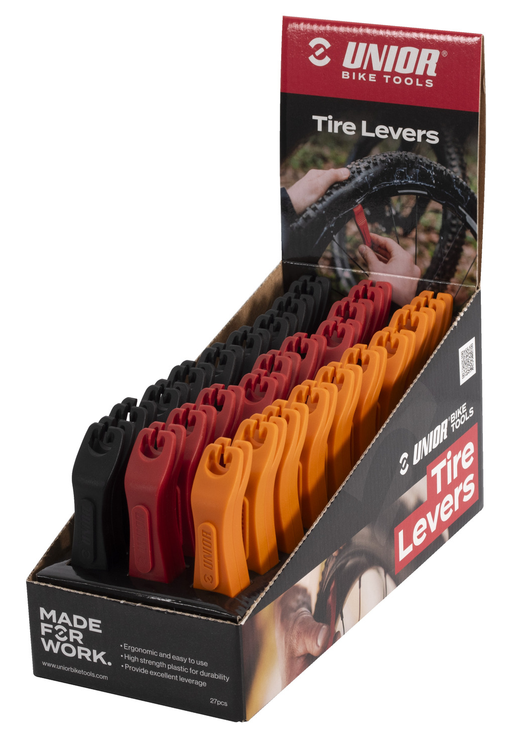 Scatola Espositiva Leve Cacciavite per Copertoni Unior 1657ST-US (27 Paia, Rosso/Nero/Arancione)