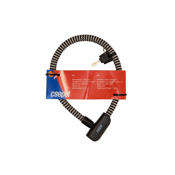 Csepel Kabellås med Nyckel 10x650mm Vit/Svart