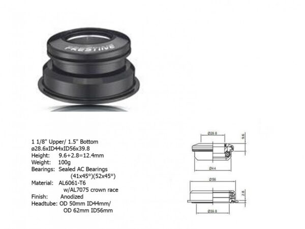 Integrované Hliníkové Hlavové Složení Author ACO-F13H A-Head (1 1/8" / 1 1/5"; d:39.8mm/44/56mm) Černé