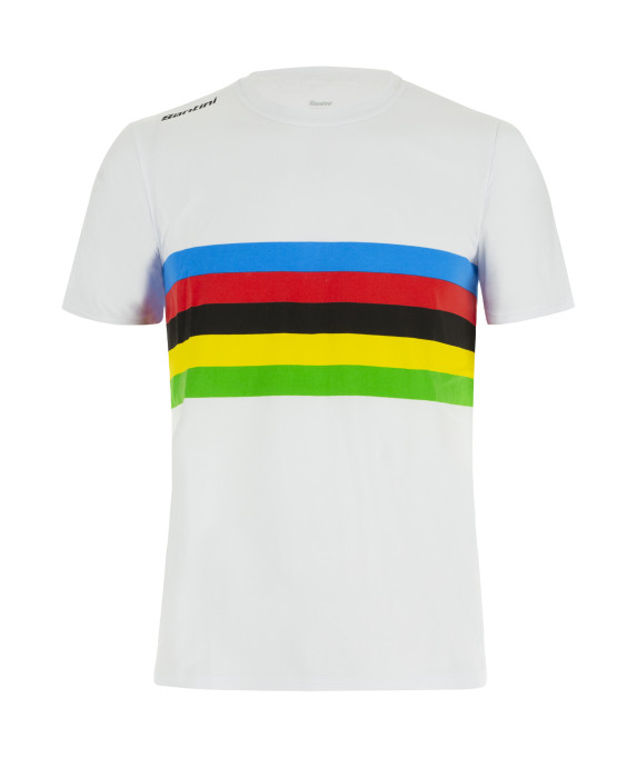 Santini IRIDE UCI WORLD CHAMPION Unisex T-Shirt Bunte Streifen Weiß L