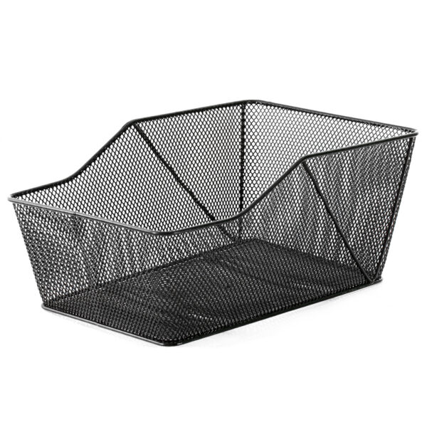 Jemne Pletený Kovový Zadný Košík Čierny Pevná Montáž 45x30x14/19cm 25L (930g, Max 25kg)