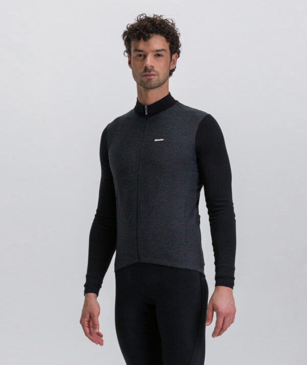 Termo Cyklistický Dres s Dlhým Rukávom Merino Santini Pure Melange S Čierna