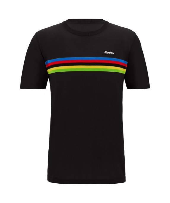 Santini UCI World Champion Jacquard T-Shirt Regenboogstrepen L Zwart
